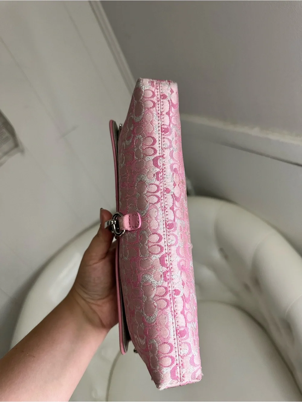 Coach Pink Signature Jacquard Shoulder Clutch